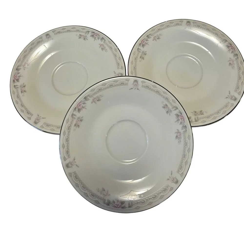 United Surgical Steel Ivory Lace Fine China Saucer (Set 3) Japan 1-6331 Floral
